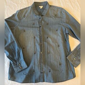 J.Crew Embellished Denim Button-Up Shirt